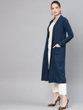 Women Solid Teal Full Sleeve Jacket